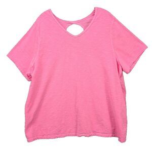 Catherines V Neck Basic Blouse Top Key Hole Back Casual Cotton Women's Plus 1XWP
